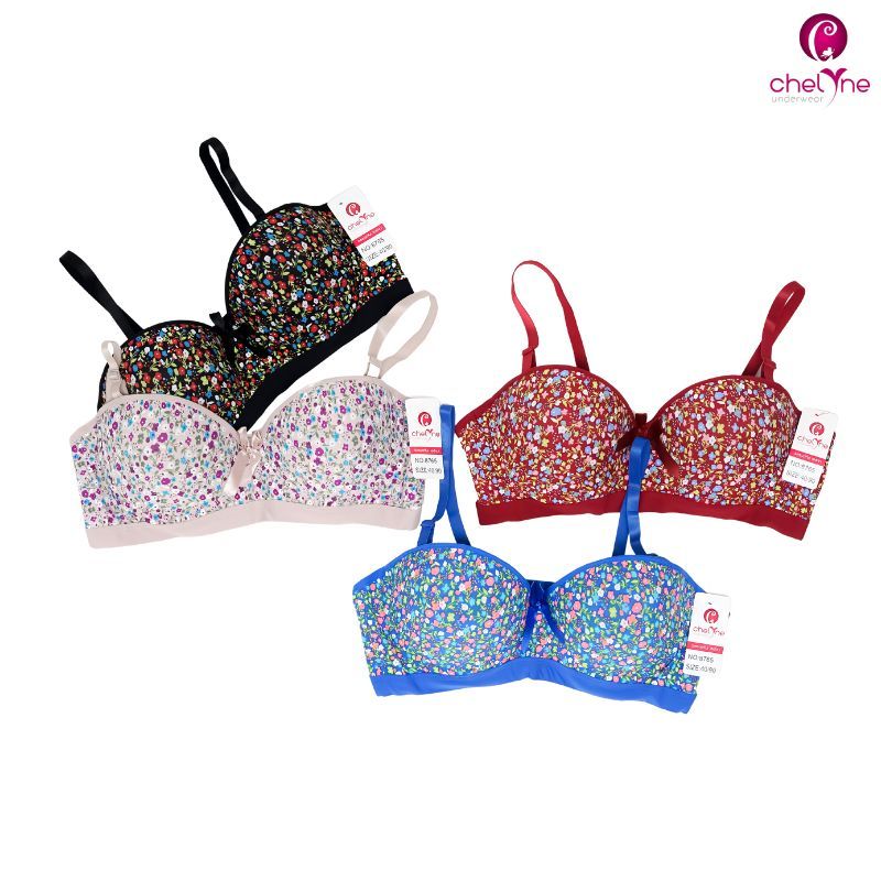 BH Busa Kawat 8765 Half Cup Bra Harian Motif Bunga 36/42 - By Chelyne