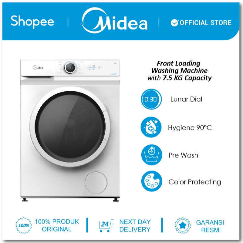 [TERMURAH] Midea Mesin Cuci Front Loading Kapasitas 7,5 kg Model MF100W75 - Bukaan Depan