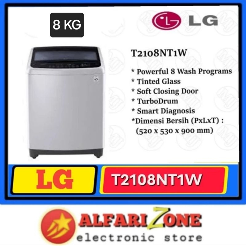 LG MESIN CUCI 8 KG 1 TABUNG T2108NT1W mesin cuci 8kg LG T2108 mesin cuci putih otomatis