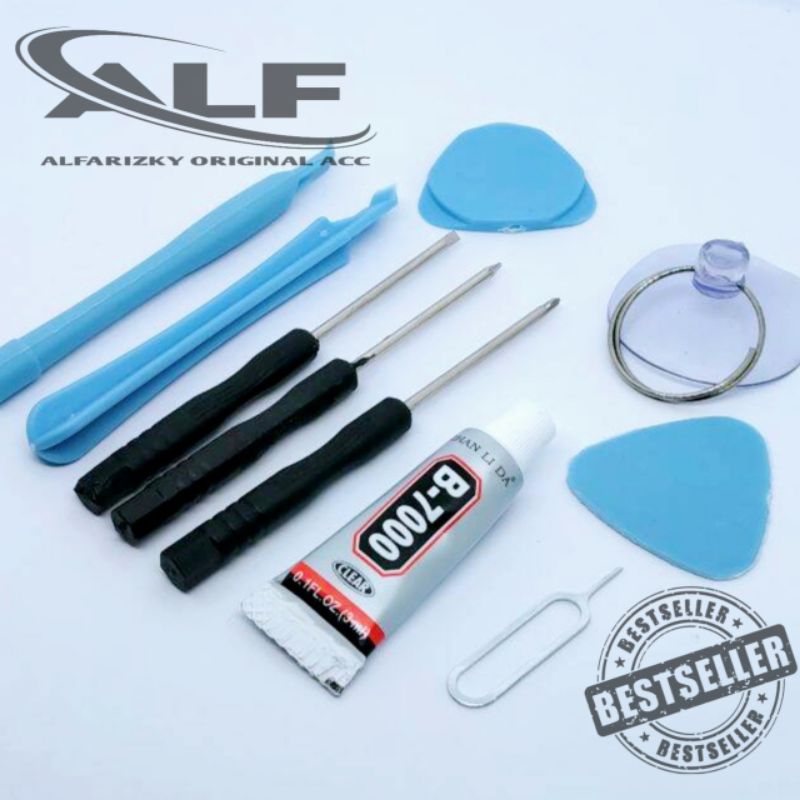 Paket Lengkap Alat Pembuka Lcd Casing Handphone ( Obeng Mini 8in1 + Lem B7000 3Ml + Jarum Simtray ) 