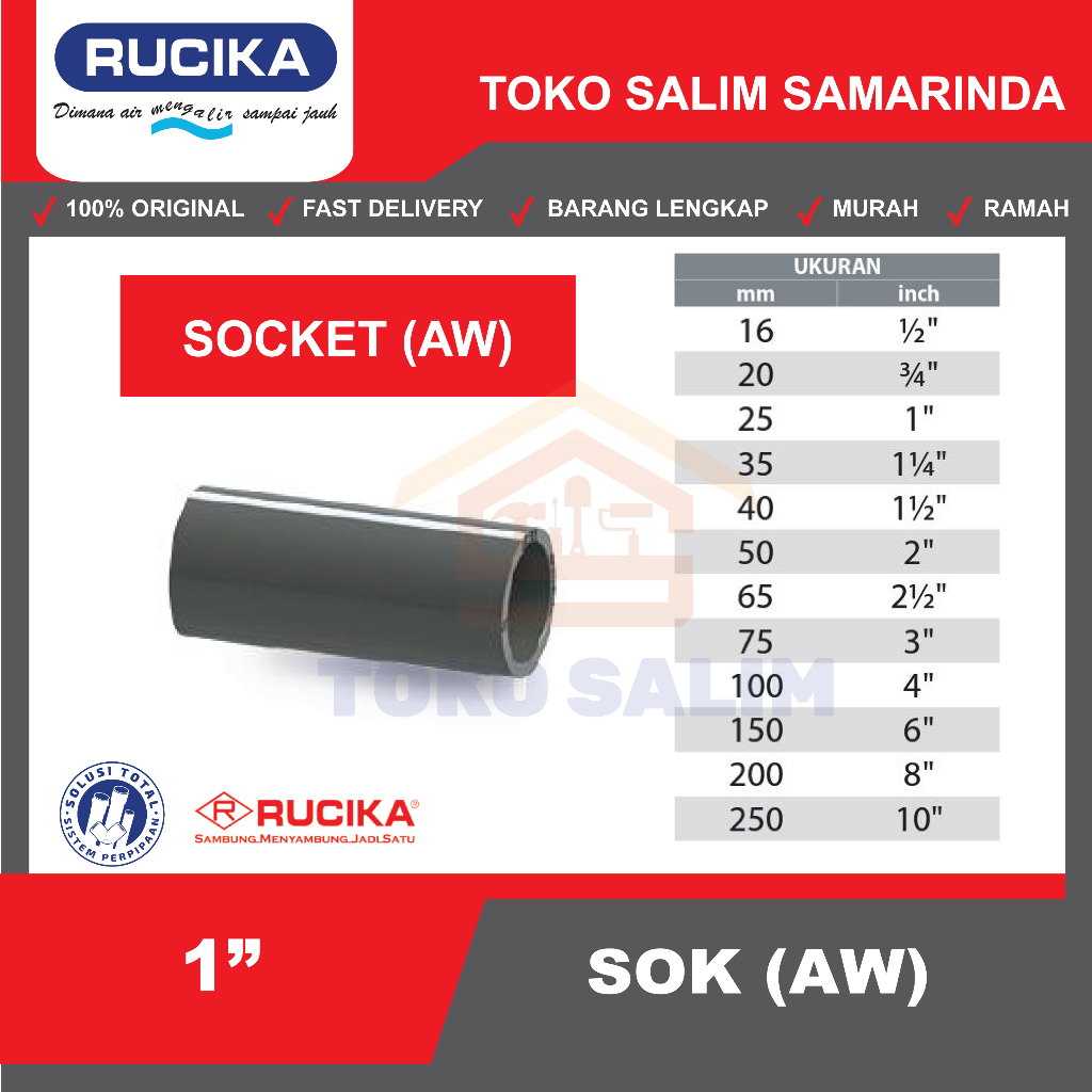Socket Rucika JIS AW 1 Inch | Sok Sambungan Rucika AW 1 Inci
