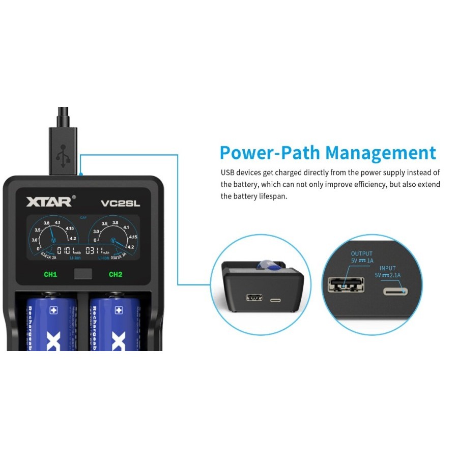 Velopiii67 Xtar Vc2Sl Charger, Power Bank Function Usb Type C