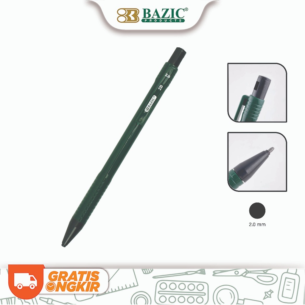 

Pensil Mekanik 2B Bazic PC-1 2.0mm Hijau / Mechanical Pencil Green