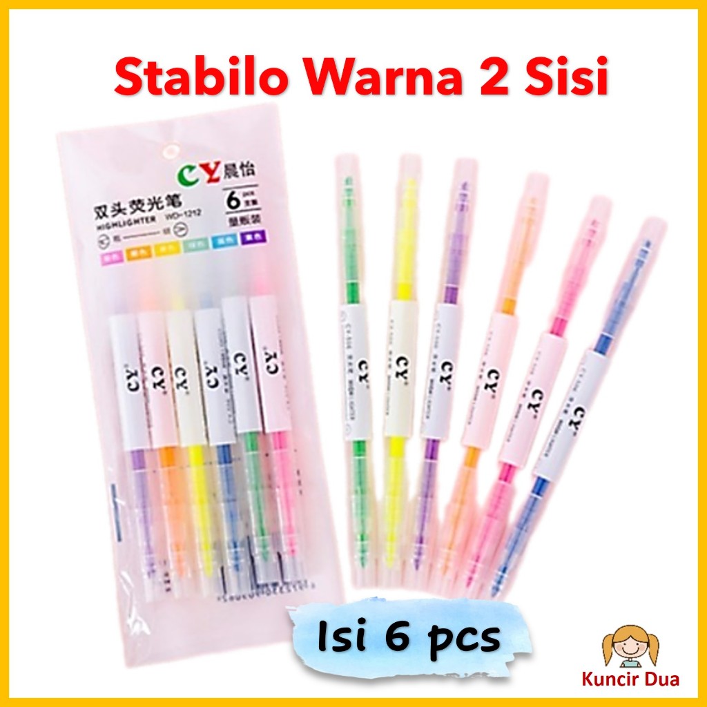 

STABILO WARNA 2 SISI 1 Set isi 6 Pcs Highlighter 2 Sisi 6 PCS
