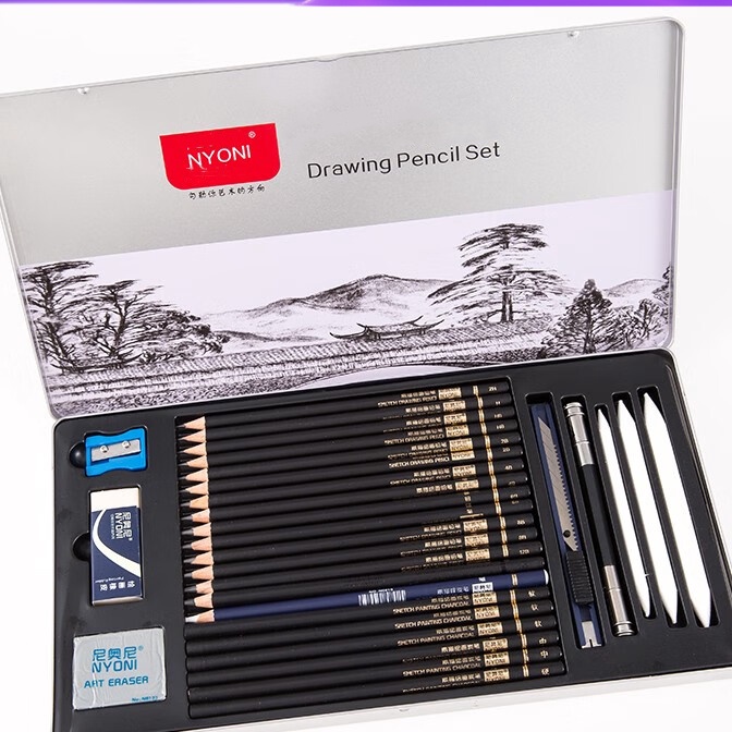 

KI3 Perangkat sketsa pena karbon lebih mudah untuk membawa alat pelukis profesional pensil pemula siswa dengan alat sketsa persediaan seni arang sketsa pensil setelan