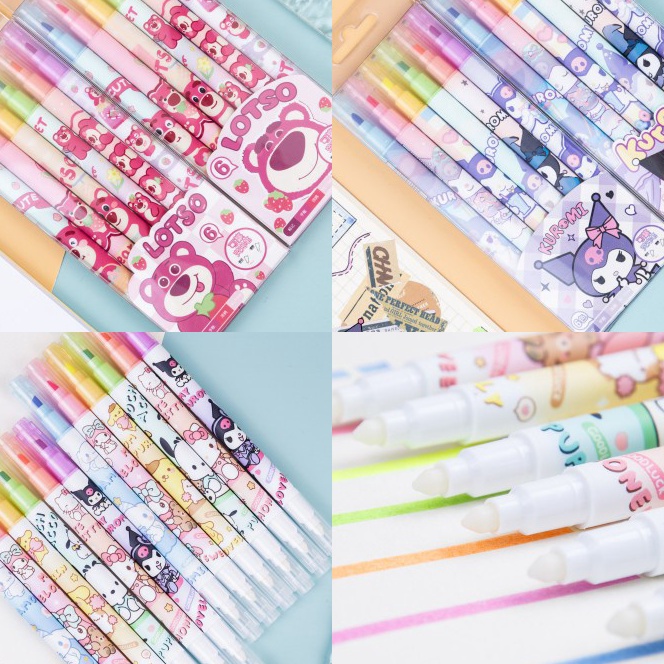 

Hematku 6PCS HIGHLIGHTER 6 WARNA 2 IN 1 BISA DIHAPUS MOTIF SANRIO STABILO 6 WARNA SET MOTIF CINNAMOROL KUROMI LOTSO SANRIO