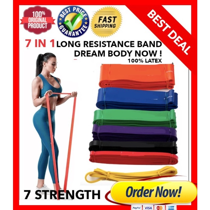 KUALITAS TERBAIK Long Resistance Band 7 IN 1 SET  Premium Latex  Karet Fitness  Gym