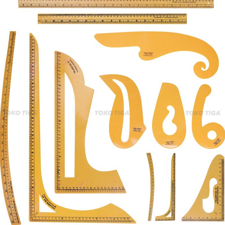 

KF7 Penggaris Pola Set Pattern Ruler POLARIS Isi 9 Set 12 Pcs PSC1