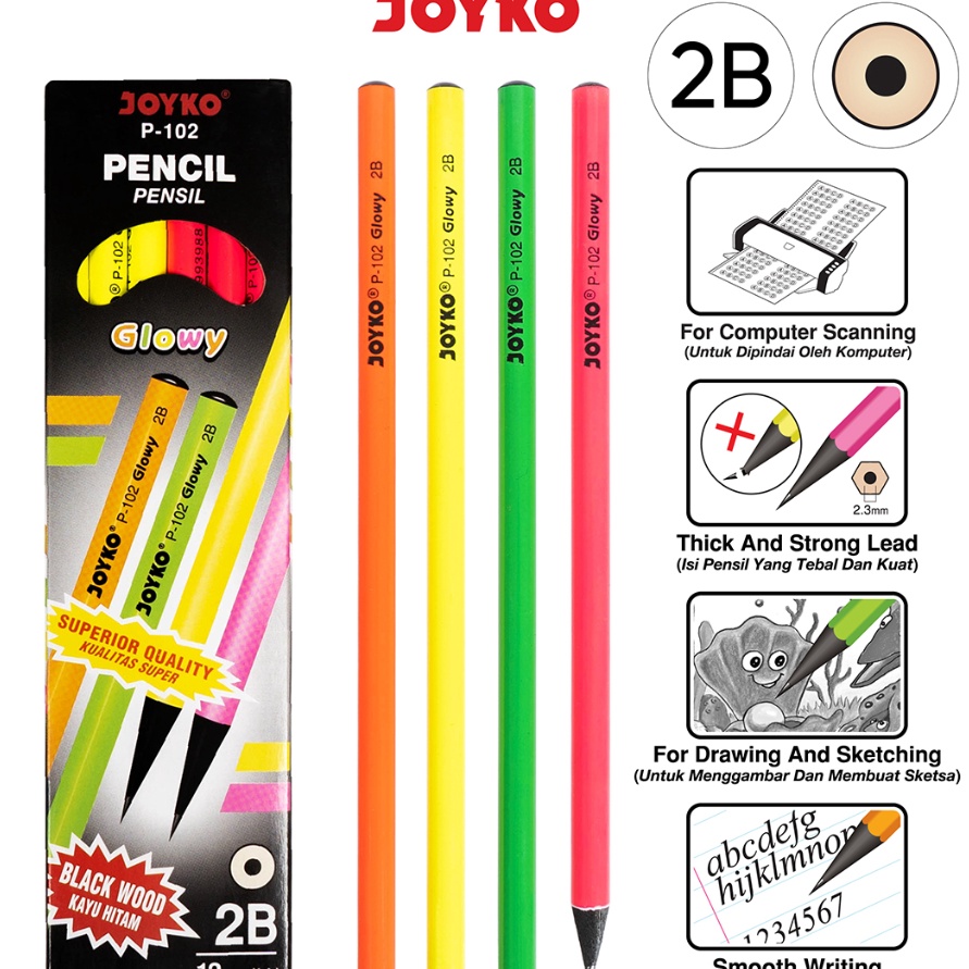 

KF7 Pencil Pensil Joyko P12 2B Glowy 1 BOX 12 PCS