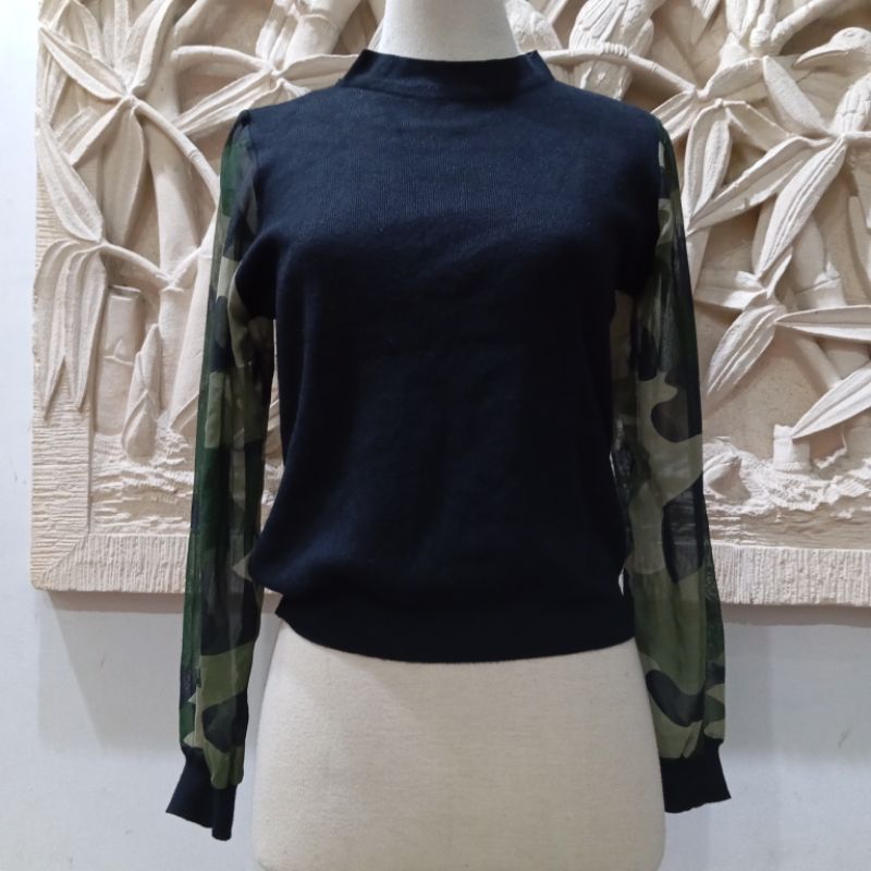 Sweater Wanita / Sweater Crop / Sweater Rajut Knit / Sweater Hitam Army / Sweater Baru