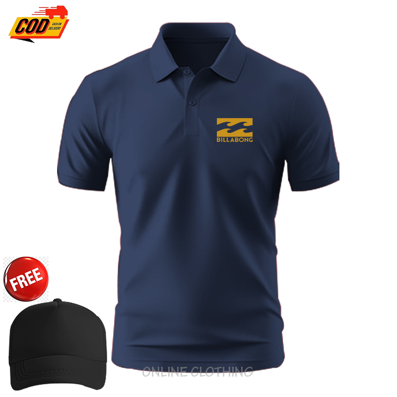Kaos Polo Kerah Logo Billabong07 Text Kualitas Bahan tebal / Produk Terbaru Gratis Topi /Polo Polos