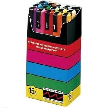 Eksklusif Uni POSCA PC3M Marker Pen  Fine Tip Set 15 Per 1 Set