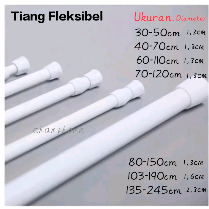 Tiang Fleksibel Gantungan 30-245cm, Tiang Tirai Multifungsi, Tiang Tongkat Pipa Best Adjustable, Jem