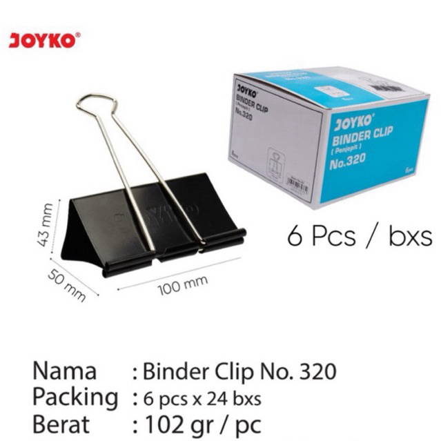 

( Harga 1 pack = 6 pcs ) BC 320 / Binder clip Besar Bc no.320 / Penjepit Jumbo BC-320 Joyko