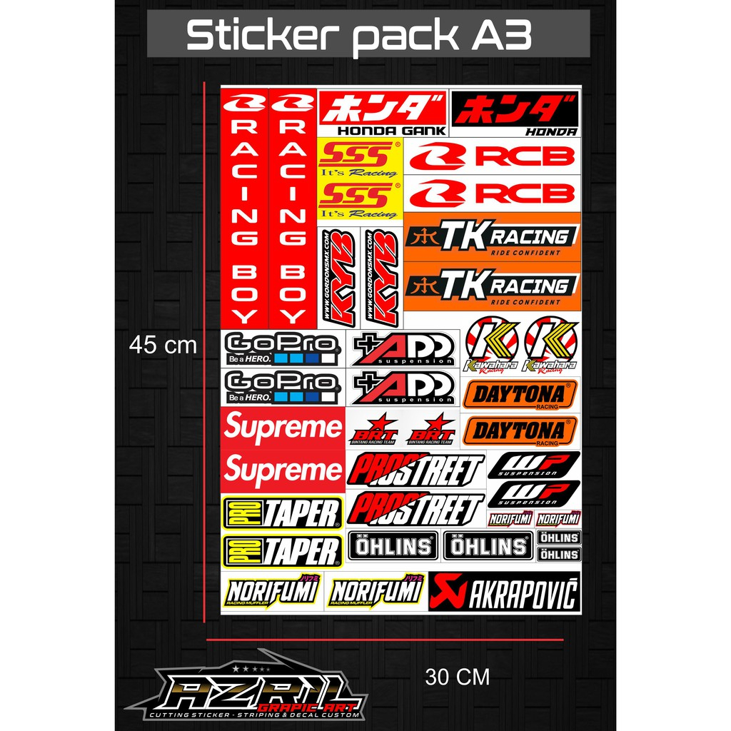 Sticker STIKER pack RGB KYB GOPRO TK RACING PROSTREET DAYTONA HONDA GANK