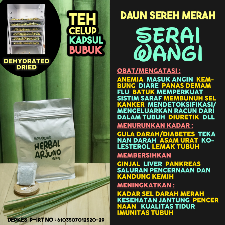 

Dehydrated Dried Teh Celup Kapsul & Bubuk Daun Serai Sereh Merah Wangi Obat Pembersih Ginjal Liver Pankreas Kandung Kemih Anemia Pembunuh Sel Kanker Diabetes Kolesterol Asam Urat Dll Herbal Alami