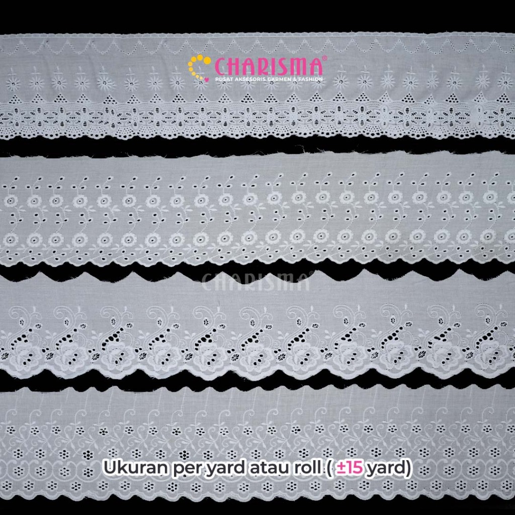 Charisma Renda Katun TL Putih & BW - Renda Katun / Lebar 12cm,13cm,16cm / Harga Per Yard (90cm)