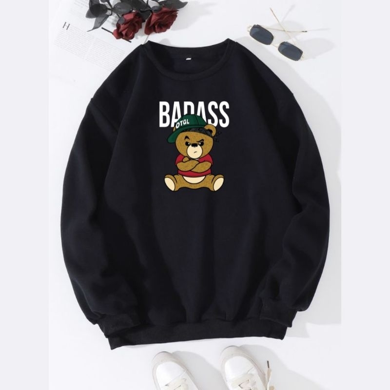 Sweater Crewnek Flecce terbaru pria wanita keren gambar Bear badas