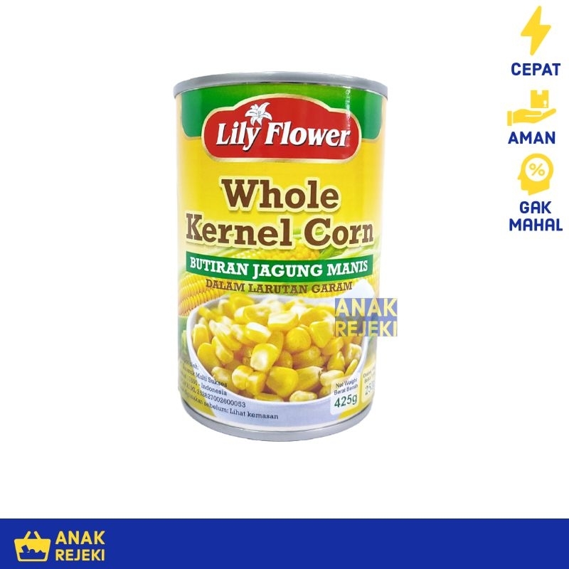 

Lily Flower Whole Kernel Corn 425gr - Jagung Manis Utuh Jagung Kaleng