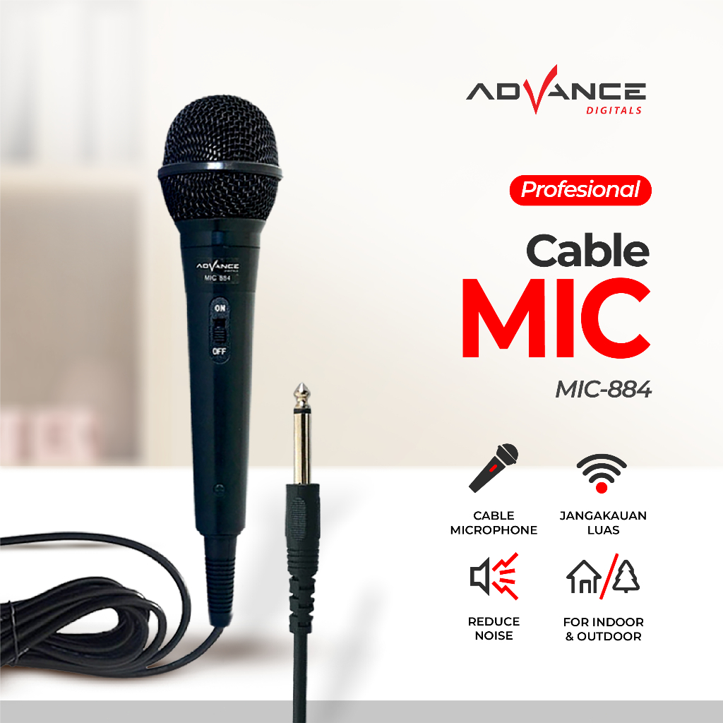 Advance Microphone MIC Kabel mic-884 Jack Besar 6,5MMKaraoke Profesional Dynamic Microphone Mic Gara