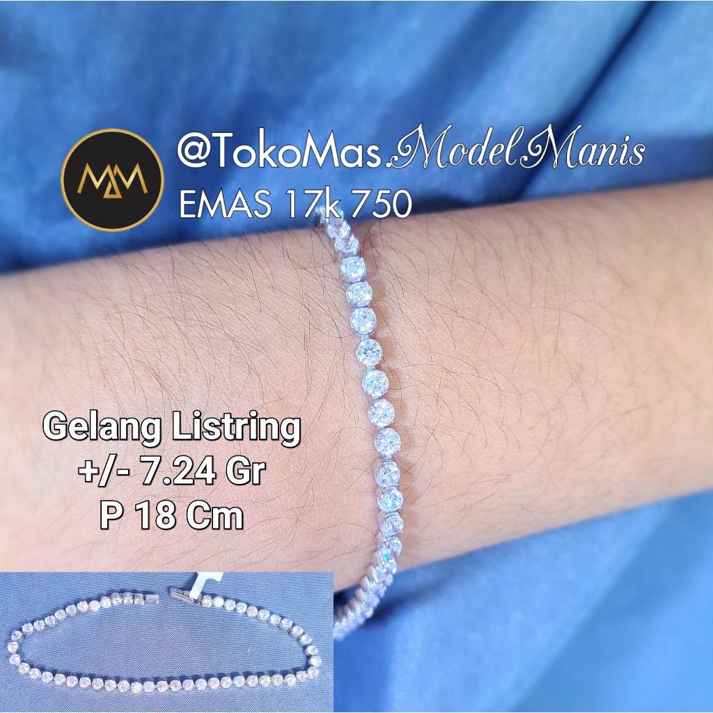 Gelang Listring Diamond Looks Emas Putih 750 kadar 17k