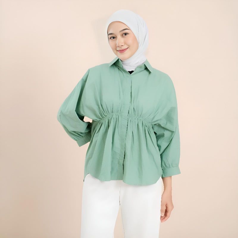 Blouse Wanita Kemeja Atasan wanita Kerut kemeja kerut depan Linen All size