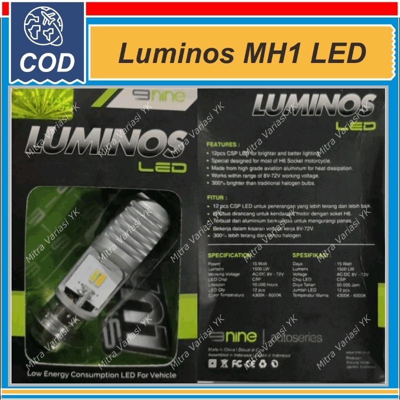 LUMINOS H6 LED MH1 PUTIH KUNING LAMPU UTAMA DEPAN MOTOR BEBEK MATIC SUPRA KHARISMA JUPITER VARIO BEA