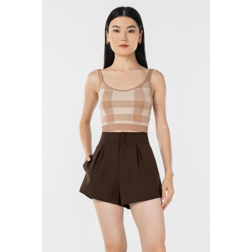 Gabrielle double button slant hem short