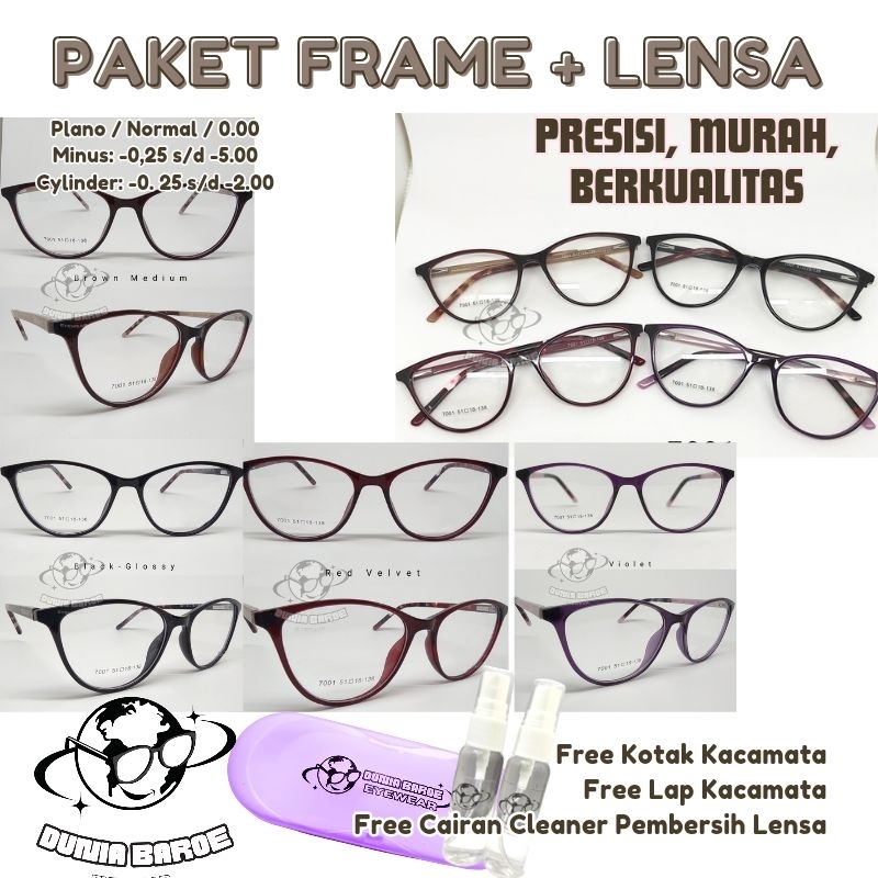 Kacamata CatEye 7001 Free Lensa Minus CR MC | DriveChromic | BlueChromic | PhotoChromic | BlueRay