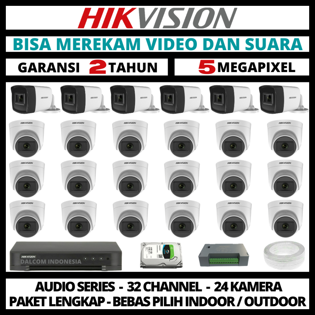 PAKET CCTV HIKVISION 5MP 3K 32 CHANNEL 24 CAMERA TURBO HD CAMERA CCTV & DVR FULL HIKVISION