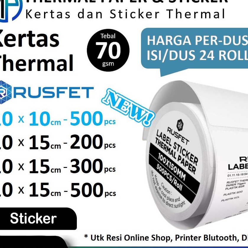 

Gila Kertas Stiker Label Termal Paper Thermal Sticker Untuk Resi Olshop A6 Printer Bluetooth Struk Kasir POS Mesin EDC Barcode Merek Rusfet Harga satuan