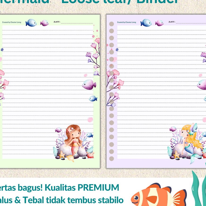 

Top MERMAID Under The Sea Loose leaf Isi Kertas File binder Tebal A5B5 Refill Map Binder Line Grid Dotted Blank Garis Kotak Titik Polos Color Warna Lucu CHESTER LIVING