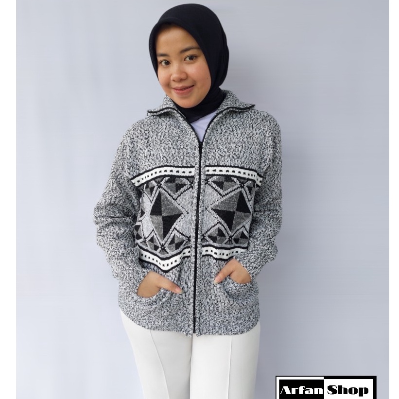 KODE O67H Jaket Rajut Resleting Leher Tinggi Tebal Premium Pria Wanita  Sweater Knit Zipper Turtlene