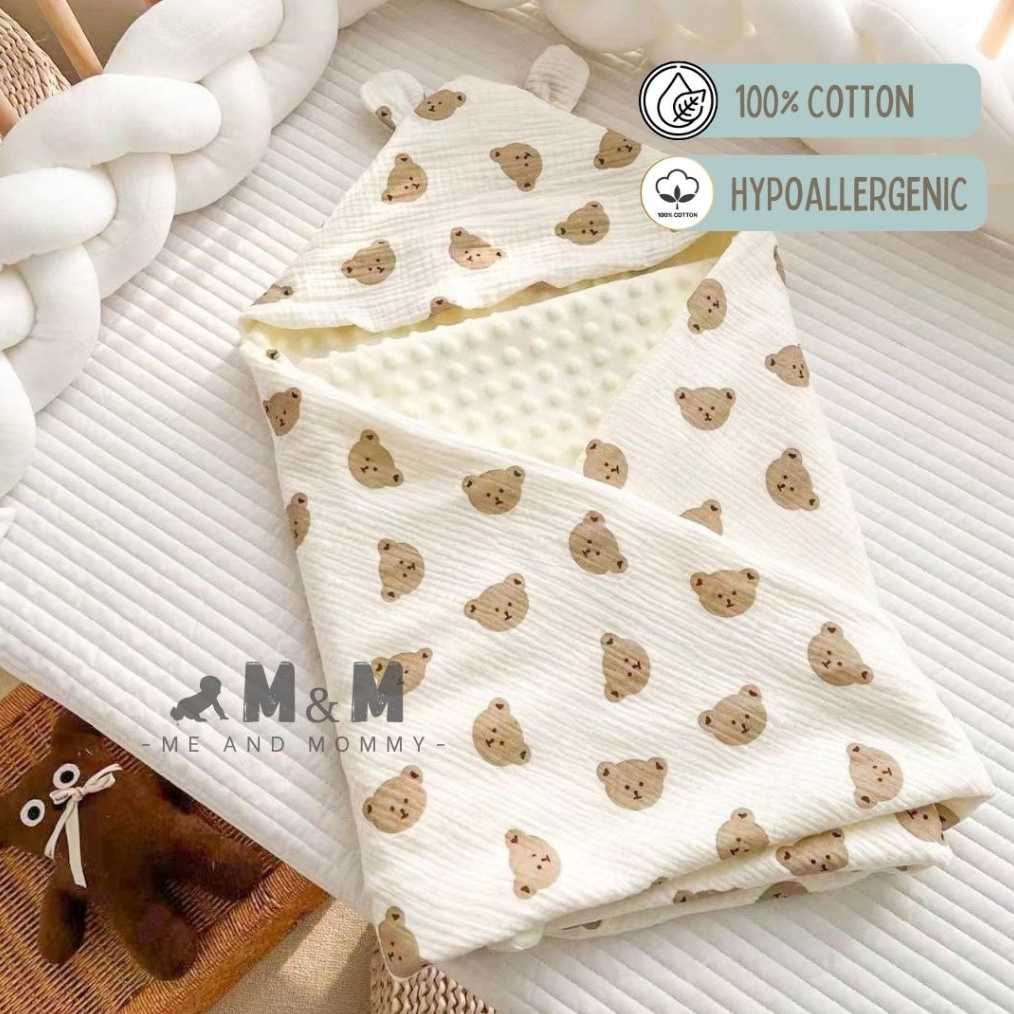 Kode L79A Selimut Baby Blanket Minky Beludru Hoodie Hooded Dot Doted Topi Karakter Newborn Untuk Tidur Bayi Anak Kualitas Premium Lembut Nyaman 9X9Cm