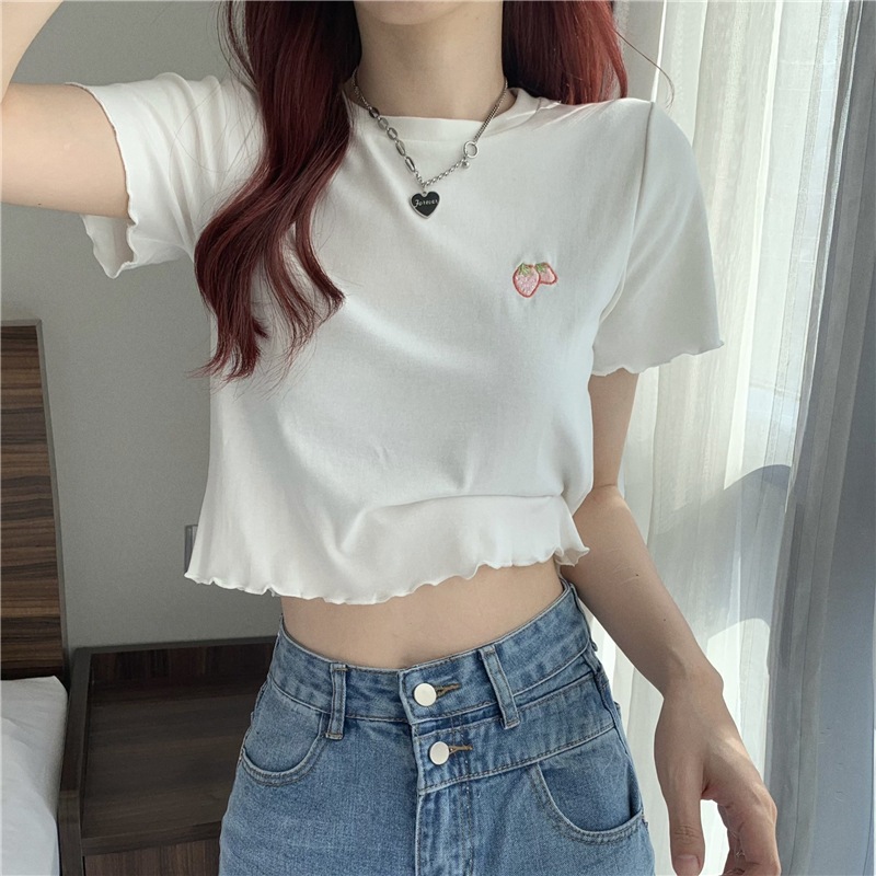 [READY] Kaos Wanita Strawberry Crop Top Korean Outfit Fashion Import Style
