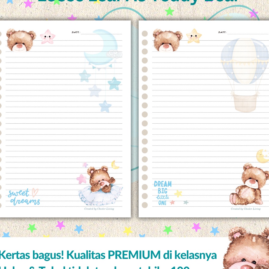 

Pilihan TEDDY BEAR Boneka Beruang Loose leaf Isi Kertas File binder A5B5 Tebal Refill Map Binder Line Grid Dotted Blank Garis Kotak Titik Polos Color Warna Lucu CHESTER LIVING