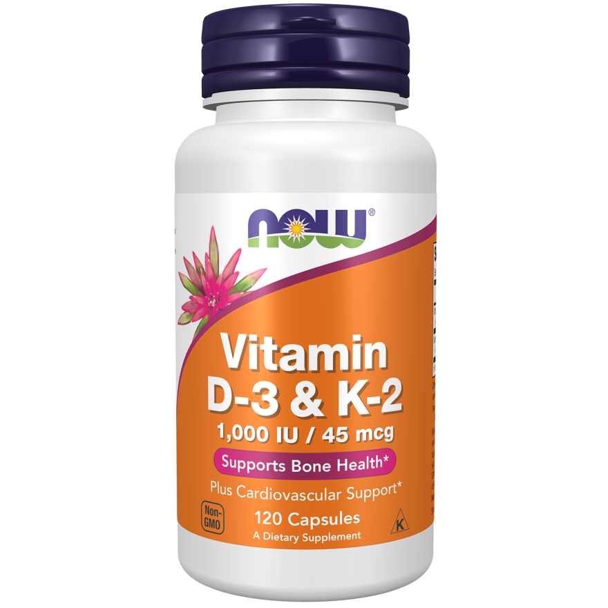Now Vitamin D-3 1000IU K-2 45mcg K2 / Vitamin D3 K2 120 Capsules