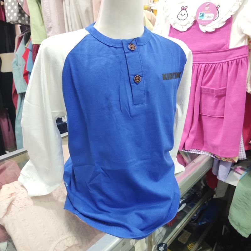 Kidtink Kaos Anak Lengan Panjang Biru Putih