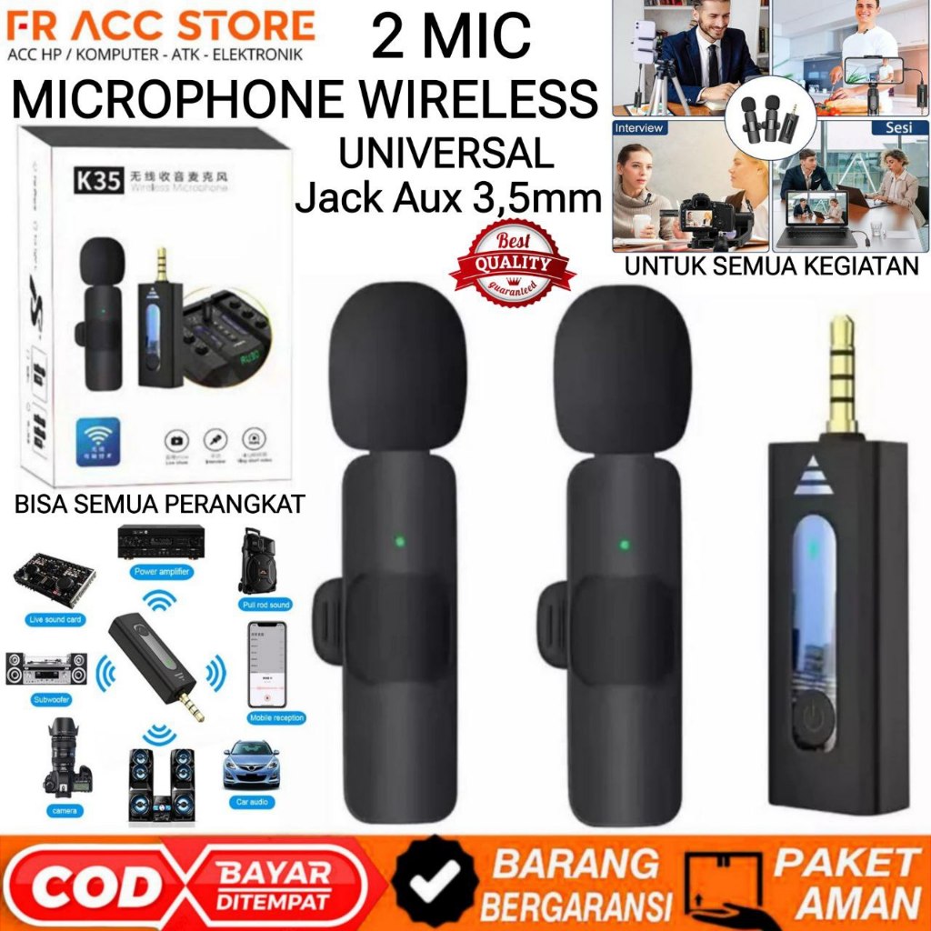 Mic Wireless Clip on 2 Microphone K35 MIC CLIP WIRELESS JACK AUX 3,5mm