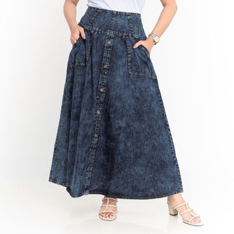 KODE K92K Molding  Rok Payung Jeans Hitam Snow Model Kancing Tengah Premium Original Molding All siz