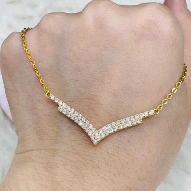 kalung fancy aurel permata double cantik elegant emas asli kadar 875