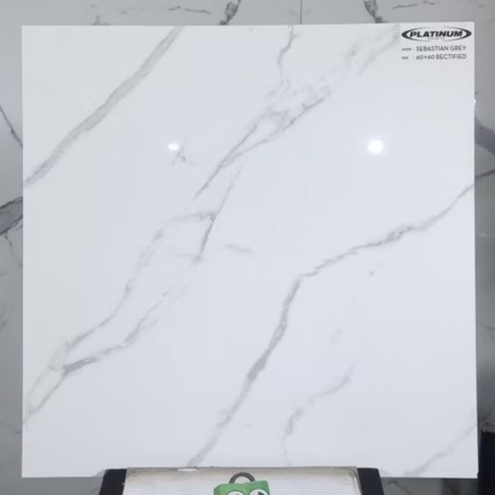 Keramik lantai glossy Platinum Sebastian grey Rec 60x60