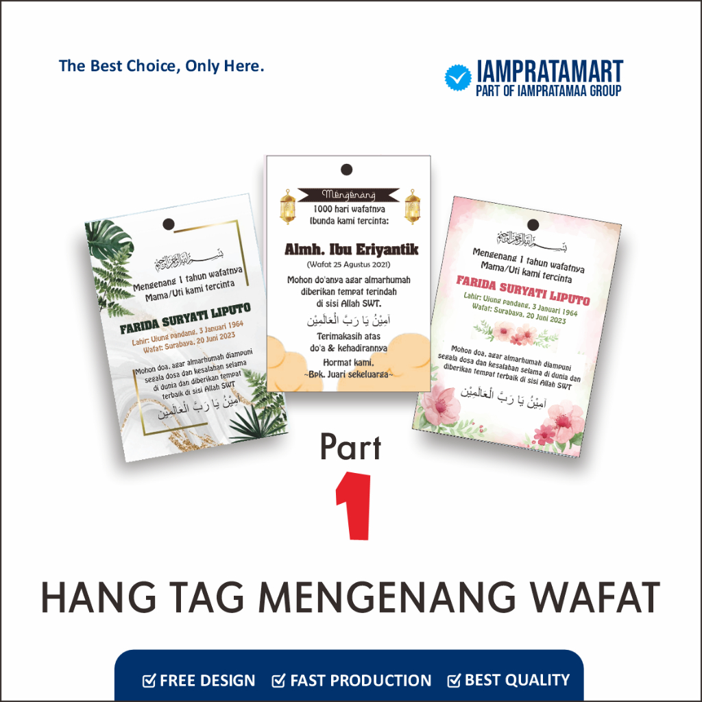 

IAMPRATAMART - HANG TAG MENGENANG TAHLILAN / PENGAJIAN 7 / 40 / 100 / 1000 HARI WAFAT / MENINGGAL