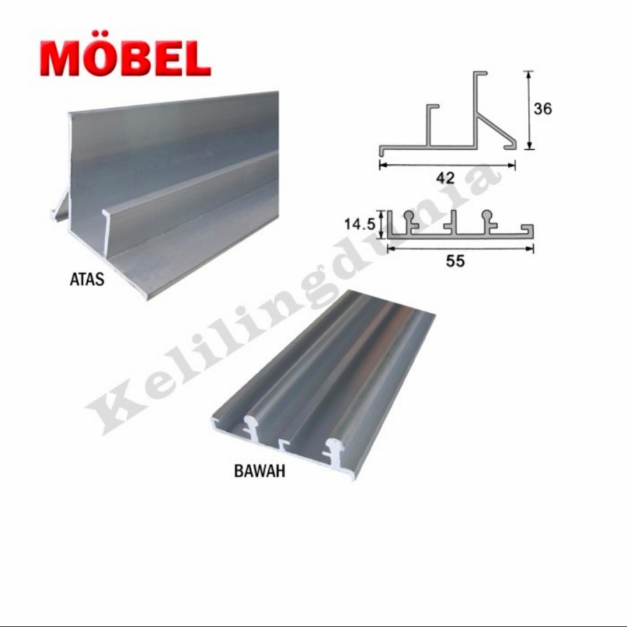 1 Set Rel Pintu Lemari 3M Sliding Yiming Putih White 3 METER