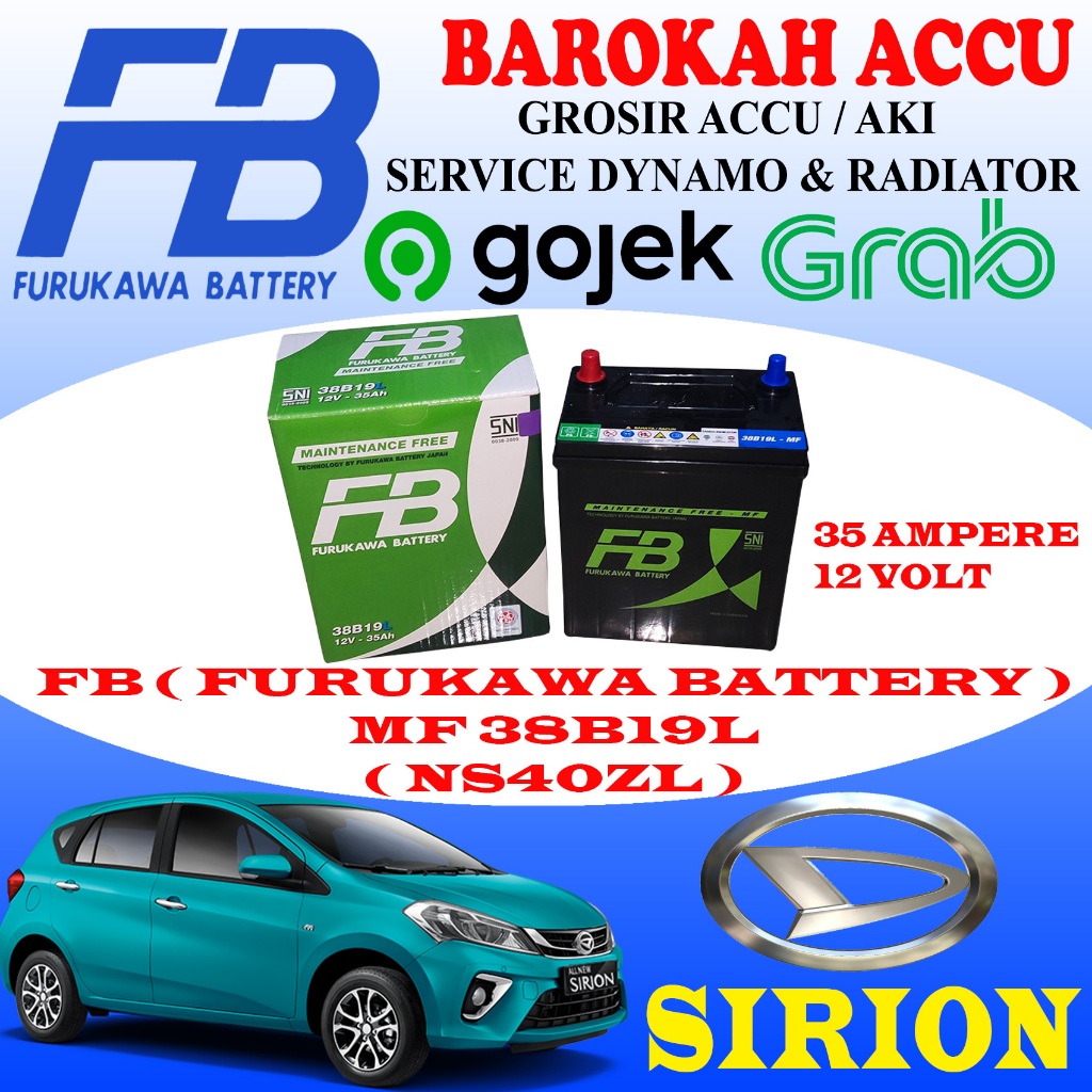 AKI MOBIL DAIHATSU SIRION FB FURUKAWA BATTERY MF 38B19L / NS40ZL , 35 AH MAINTENANCE FREE