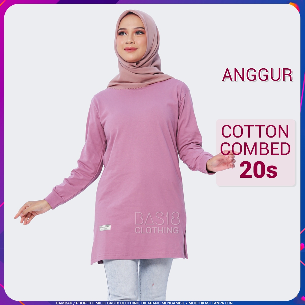 Kaos Atasan Wanita Semi Tunik Midi Polos Tebal Premium Warna Viral Oversize Belah Samping Cotton Com