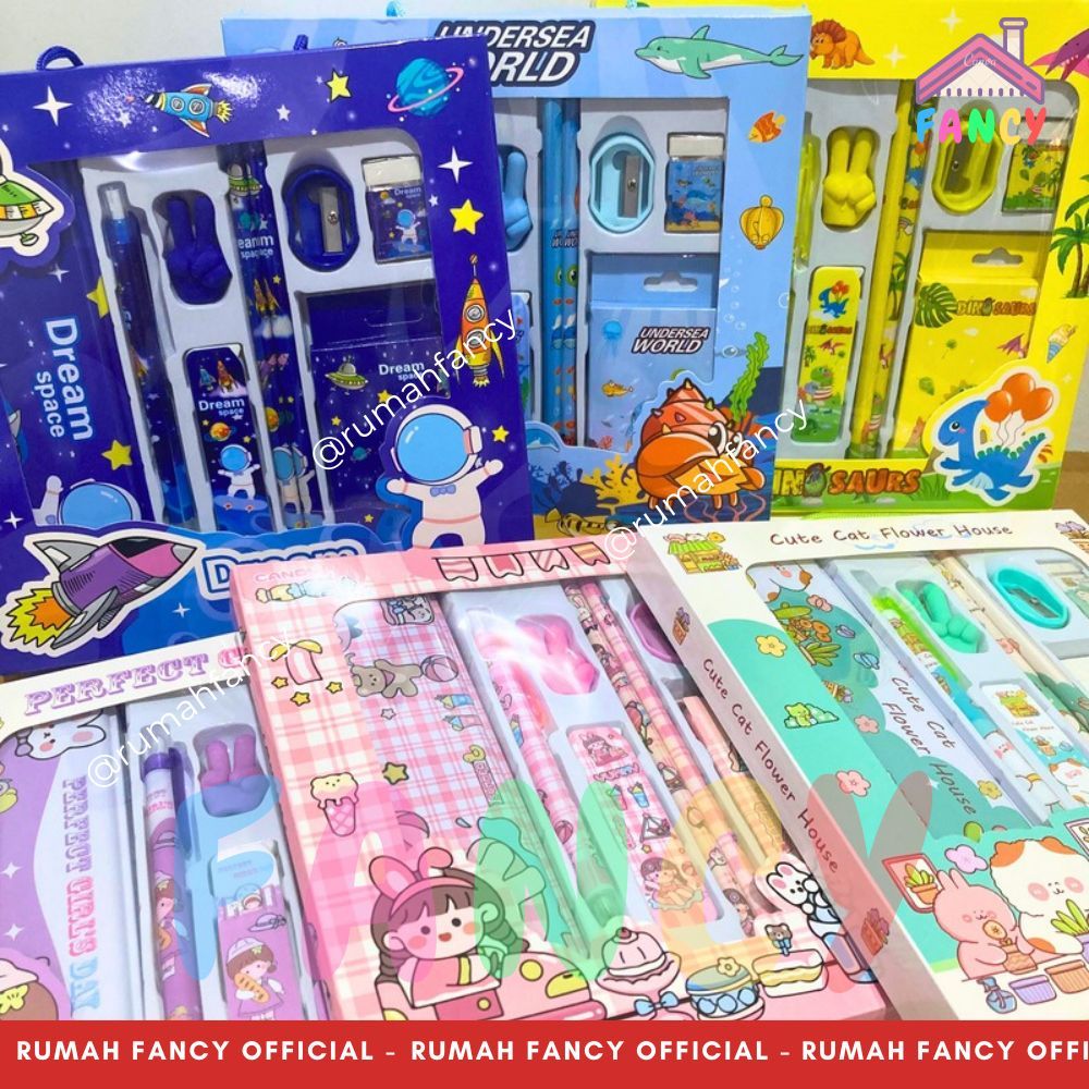 

[FREE BUBBLE + DUS] Paket Alat Tulis/ Study Set Fancy kode 1821 Momo Girl Cute / Astronout / Sea Animal / Dino Cute / Cat Cute