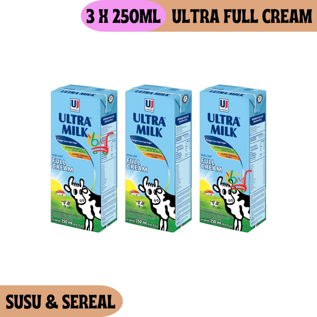 

3PCS Ultra Full Cream Susu UHT Ultra Milk 250ml