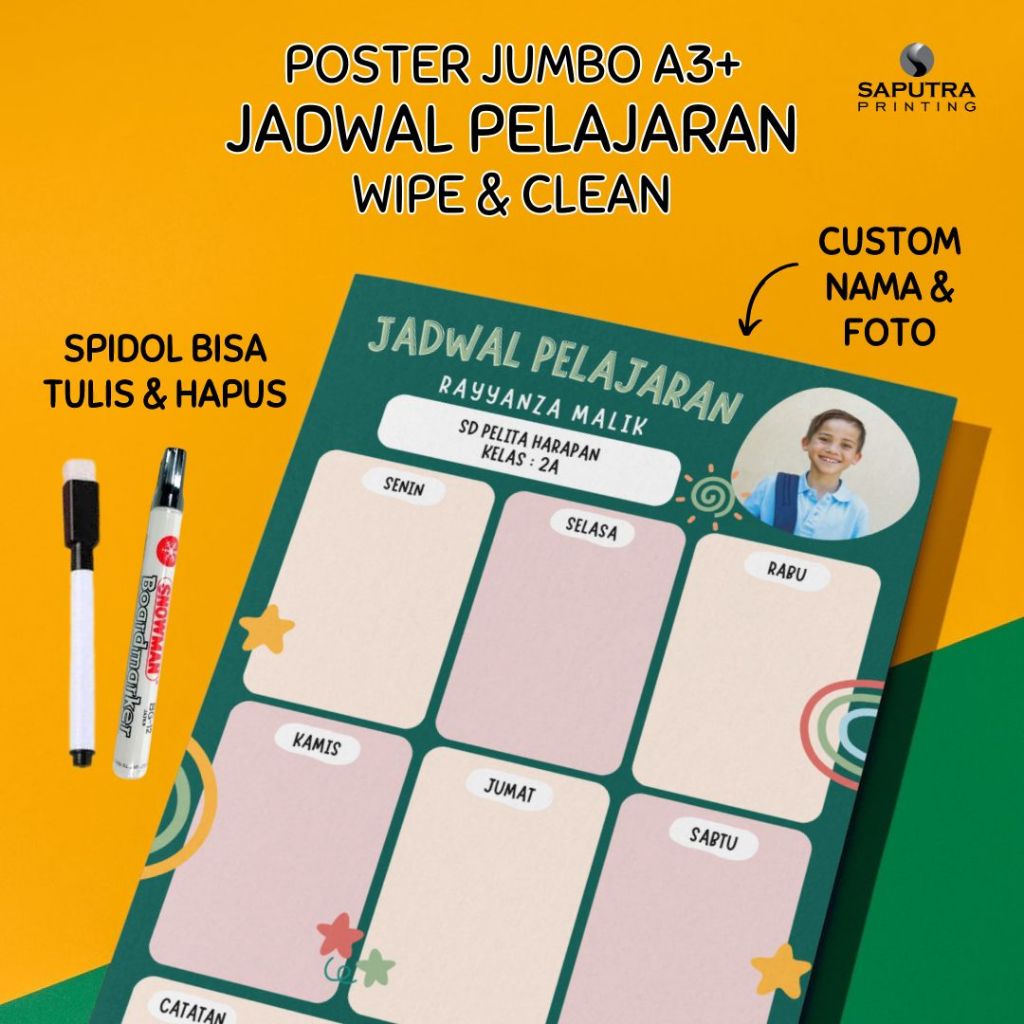 

Poster Jadwal Pelajaran Jumbo A3+ Wipe & Clean