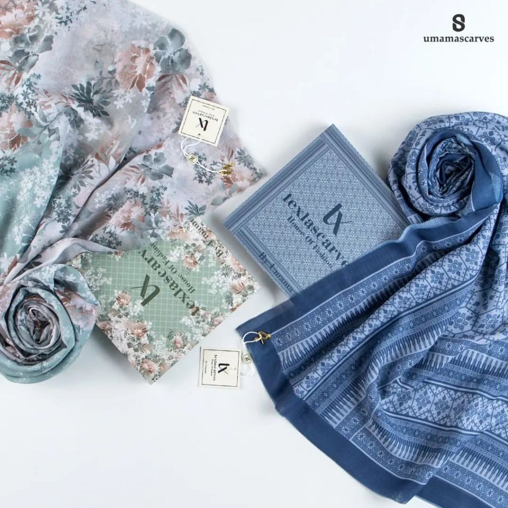 TEXLA SCARVES - Hijab Segi Empat Motif Umama Scarves Voal Premium Print Digital Scarf + Free Box